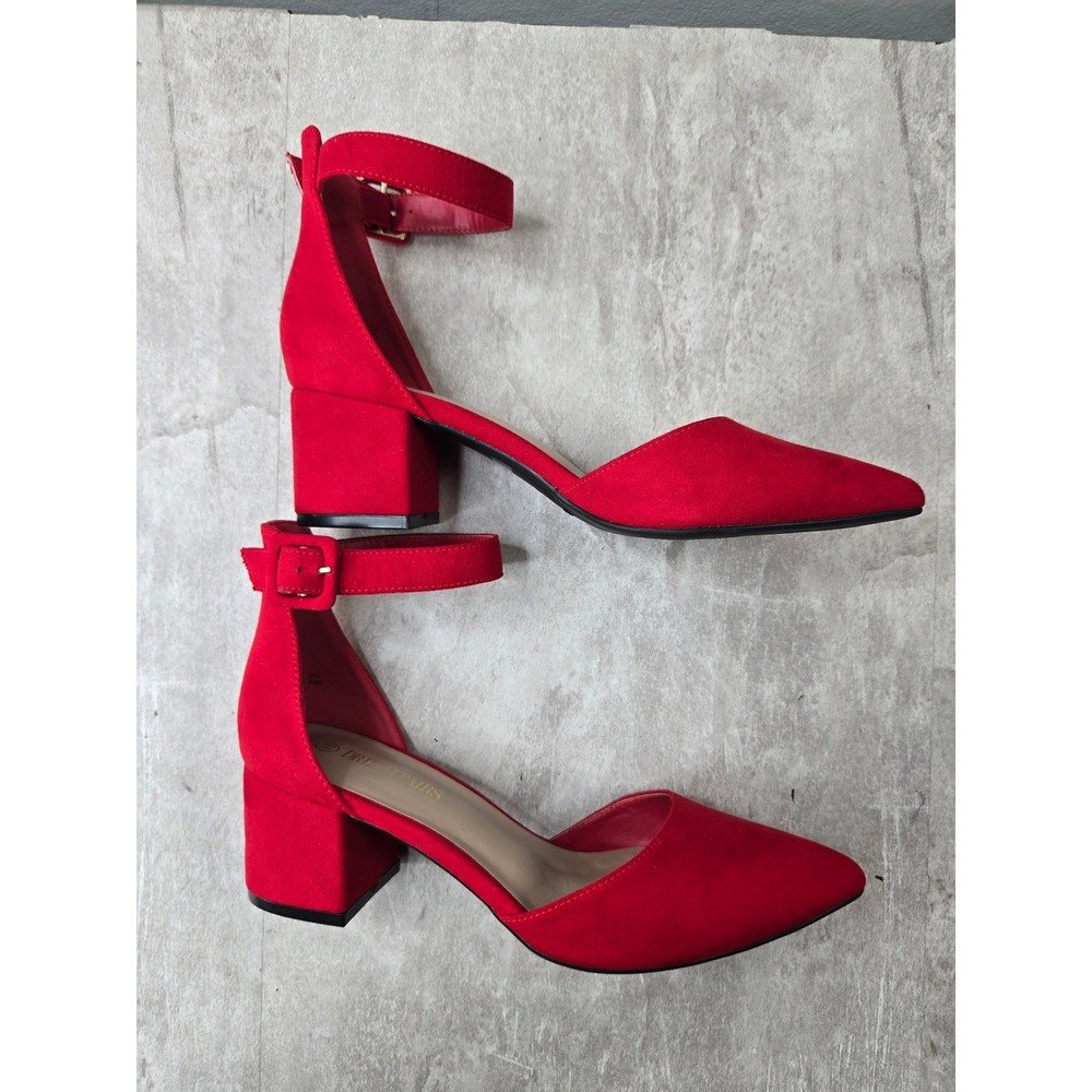 Dream Pairs Ankle Strap Block Heel Pump 9.5 Red Pointed Toe Dressy Retro Shoes - Picture 5 of 10
